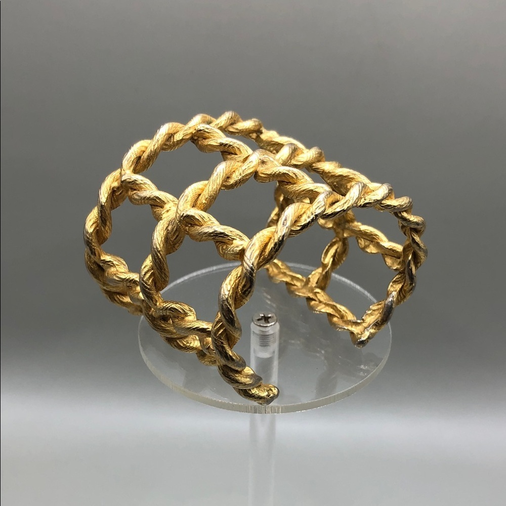 Vintage designer Yosca modernist brutalist cage cuff metal bracelet statement.